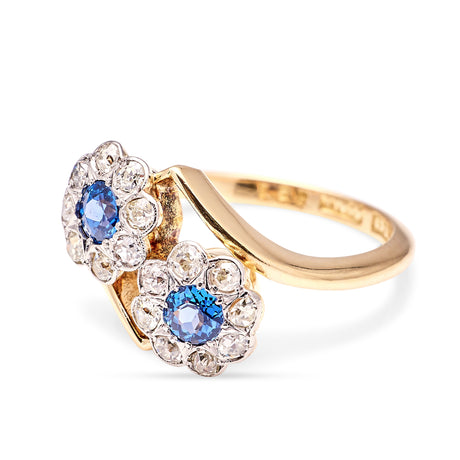 Antique, Late Edwardian sapphire & diamond cluster ring side