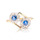 Antique, Late Edwardian sapphire & diamond cluster ring front