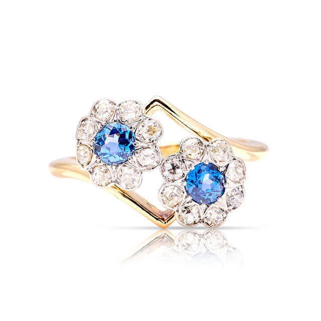 Antique, Late Edwardian sapphire & diamond cluster ring front