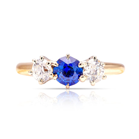 Vintage, Art Deco sapphire & diamond three-stone ring front