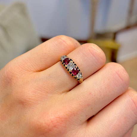 Antique, Edwardian ruby & diamond five-stone ring