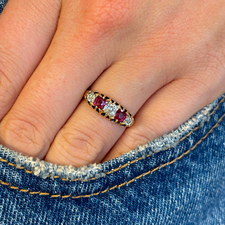 Antique, Edwardian ruby & diamond five-stone ring