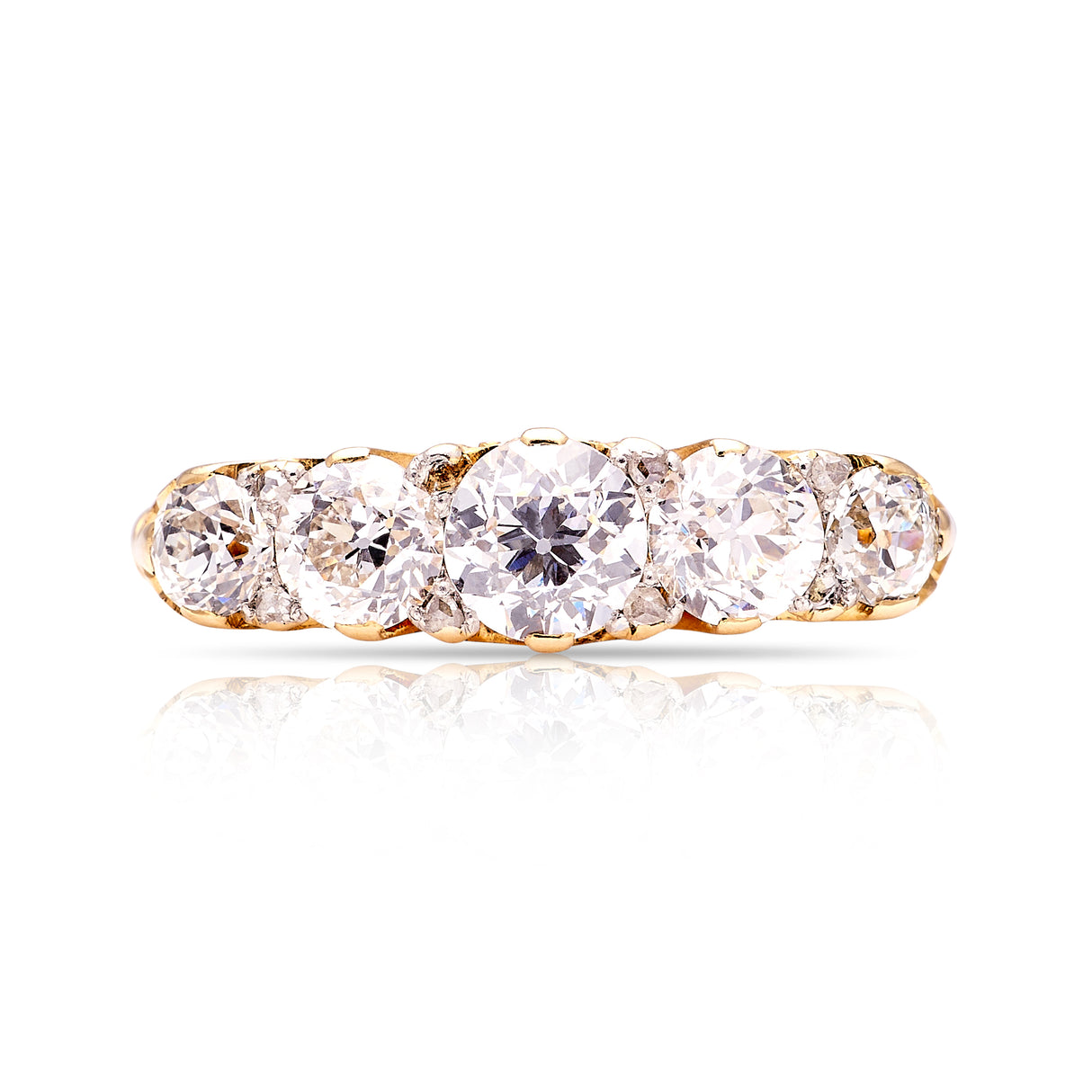 Antique, Edwardian five-stone diamond ring front