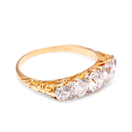 Antique, Edwardian five-stone diamond ring side