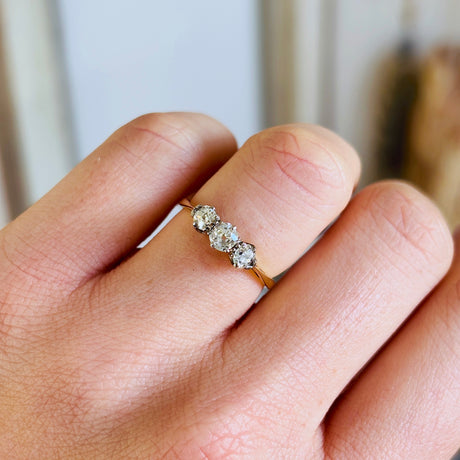 Antique, Edwardian three-stone diamond ring