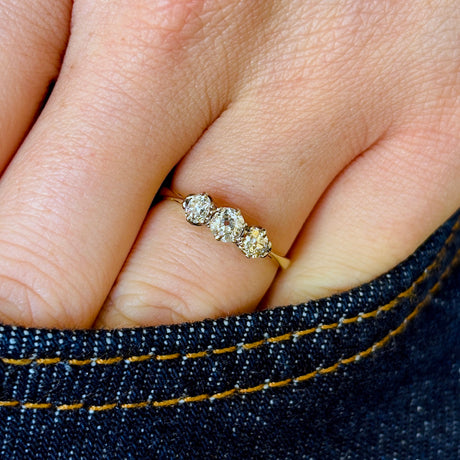 Antique, Edwardian three-stone diamond ring