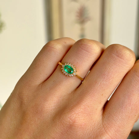 Vintage, 1990s emerald & diamond cluster ring