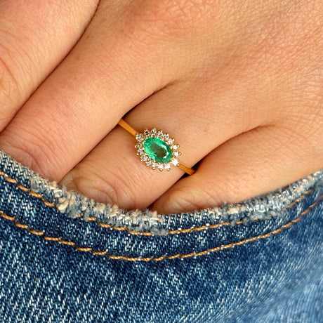 Vintage, 1990s emerald & diamond cluster ring