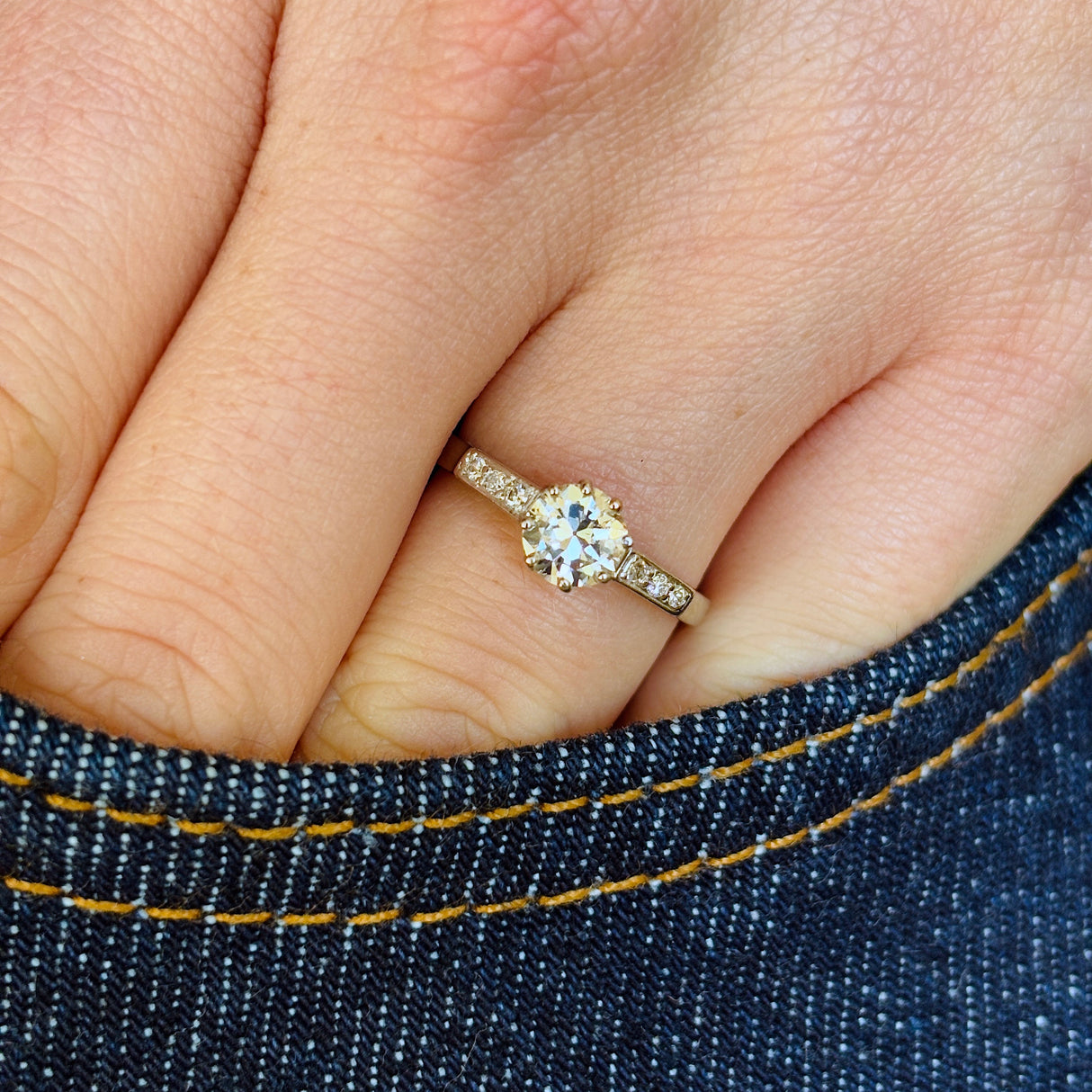 Antique, Edwardian solitaire diamond engagement ring