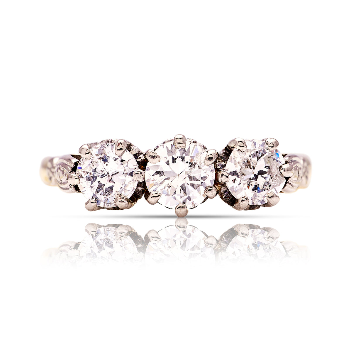 Antique, Edwardian three-stone diamond ring