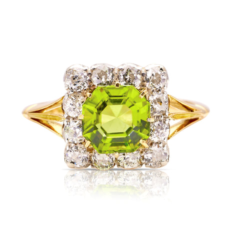 Antique, Edwardian peridot & diamond cluster ring