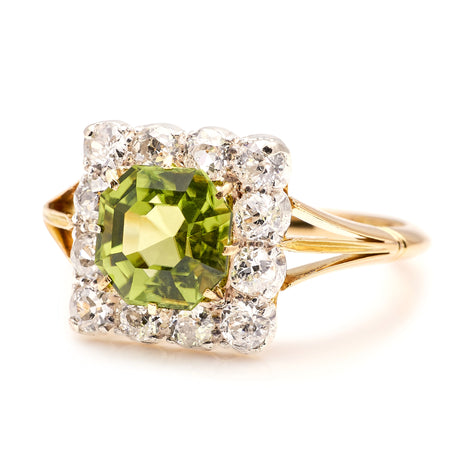 Antique, Edwardian peridot & diamond cluster ring