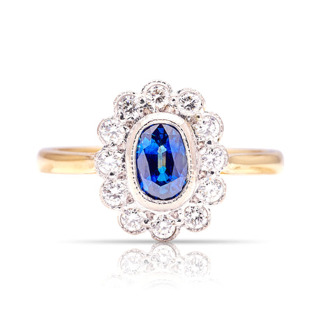 Vintage, 1970s sapphire & diamond cluster ring front