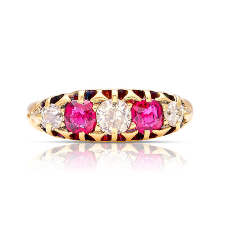 Antique, Edwardian ruby & diamond five-stone ring