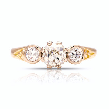 Antique, Edwardian three-stone diamond ring