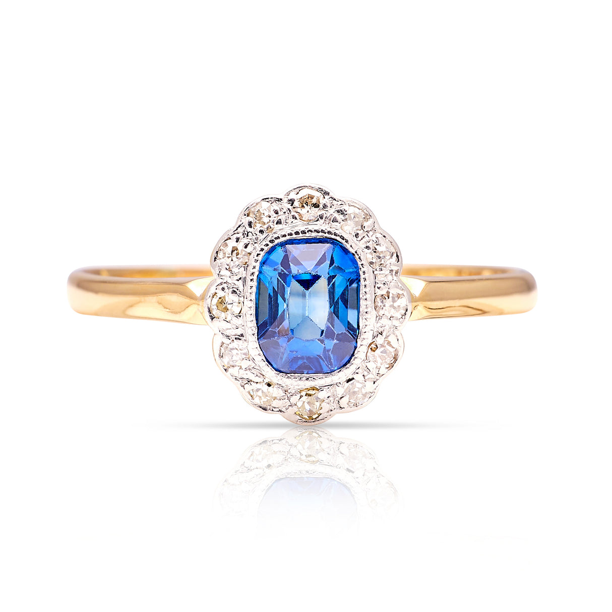 Antique, Edwardian sapphire & diamond cluster ring front