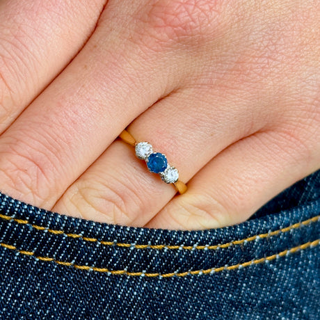 Antique, Edwardian sapphire & diamond three-stone ring