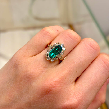 Antique, Edwardian emerald & diamond cluster ring