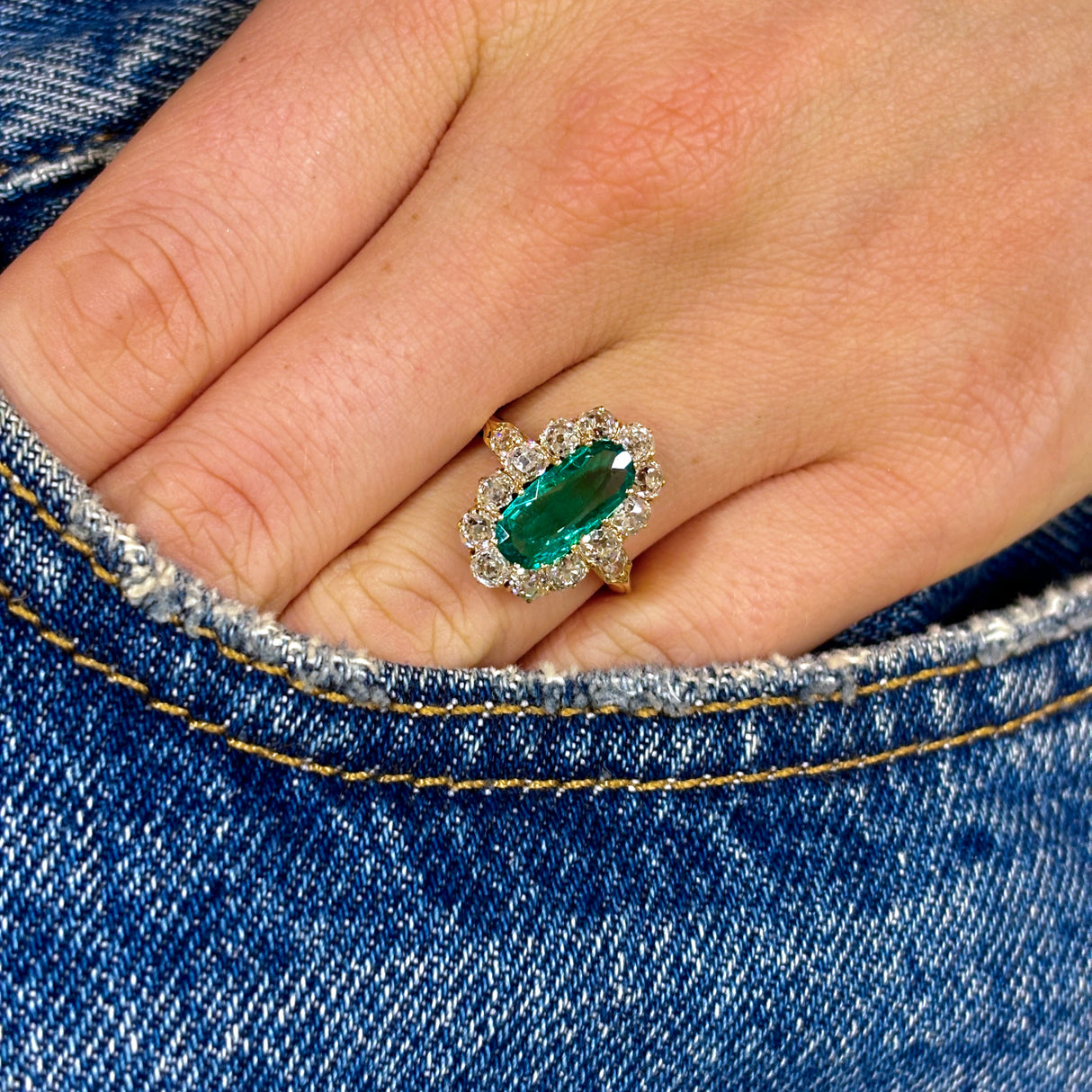 Antique, Edwardian emerald & diamond cluster ring