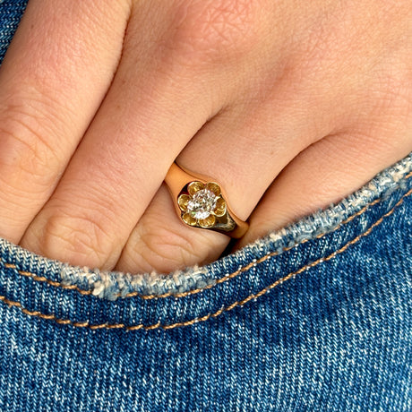 Antique, Victorian solitaire diamond ring worn on hand