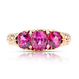 Antique, Edwardian three-stone pink garnet ring