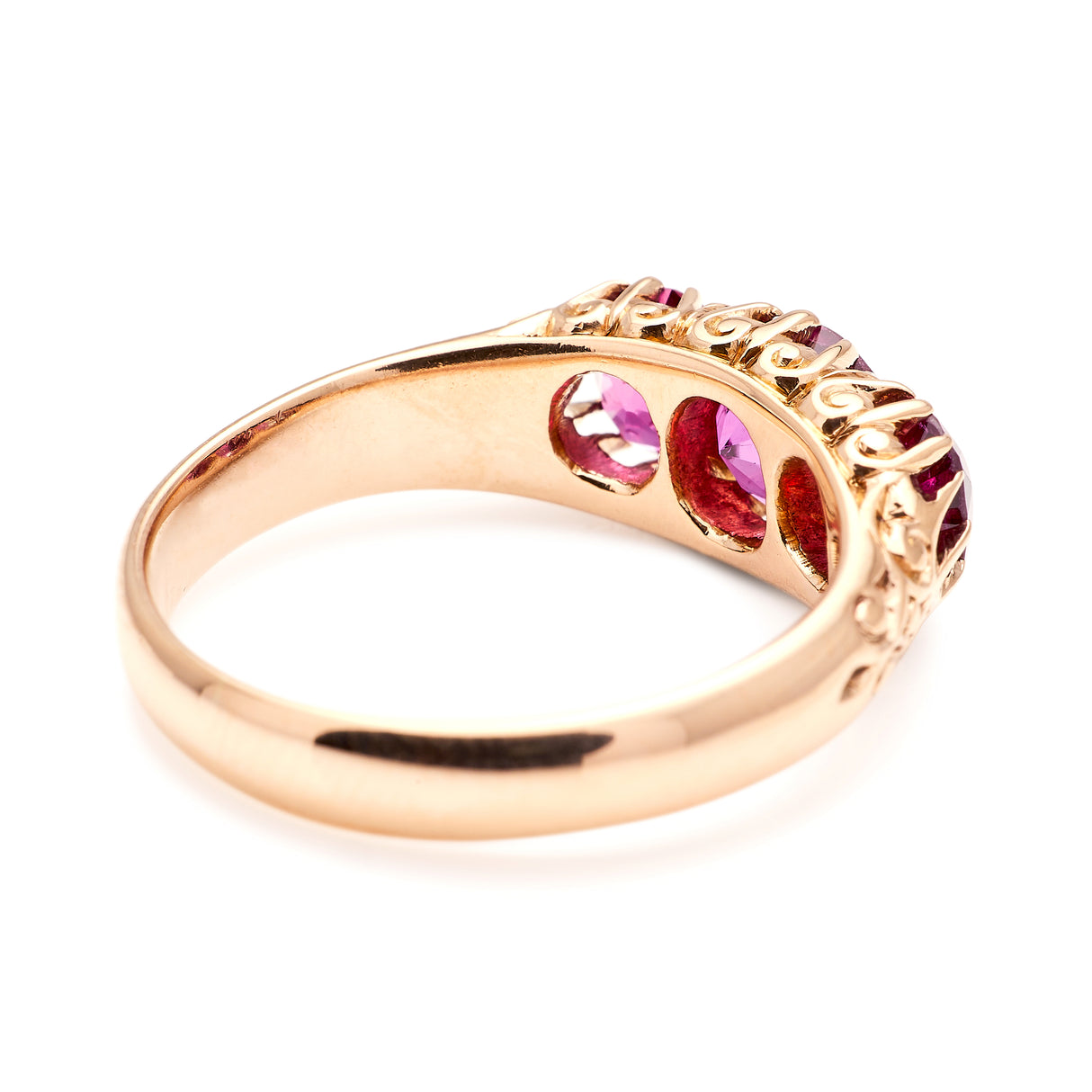 Antique, Edwardian three-stone pink garnet ring