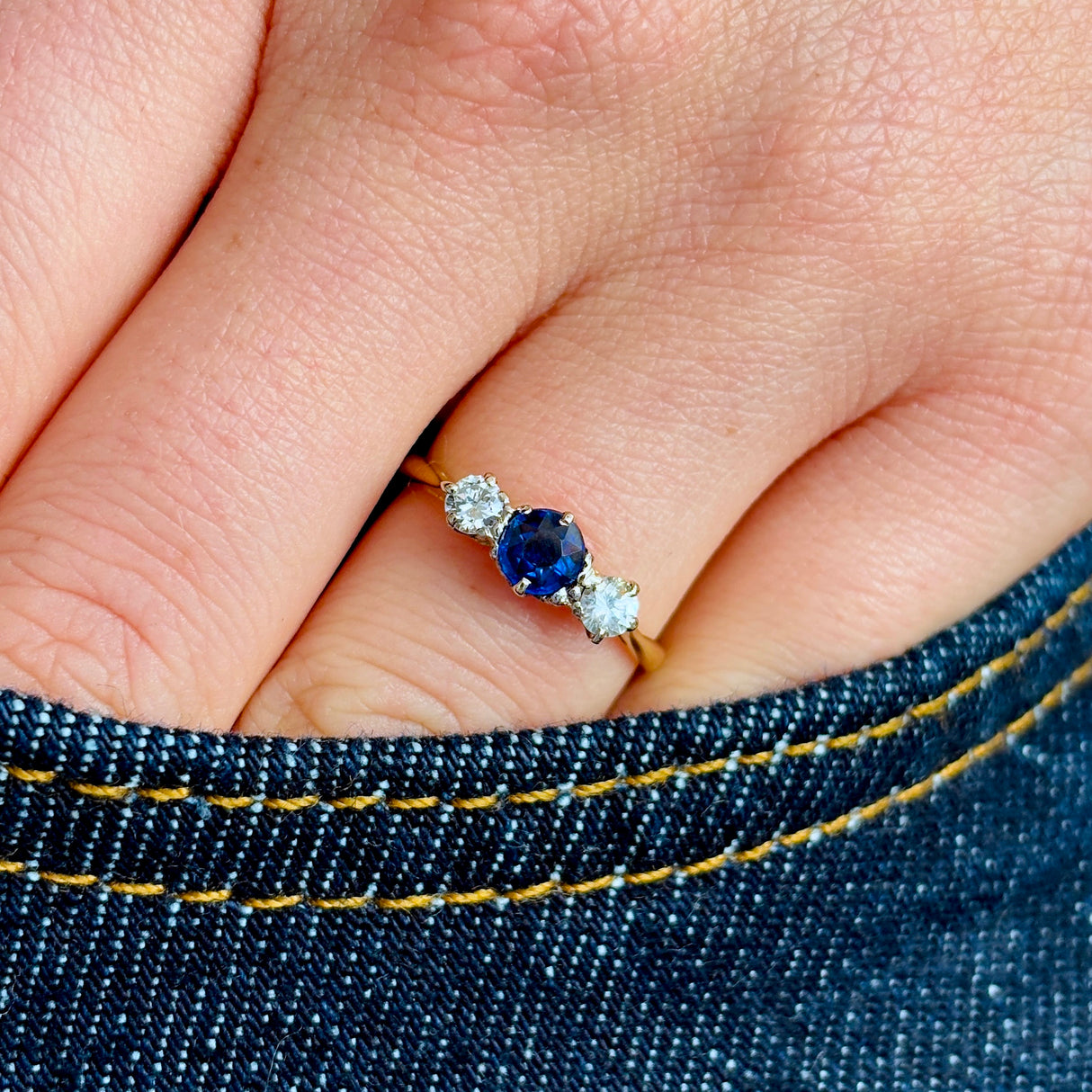 Antique, Edwardian sapphire & diamond three-stone ring