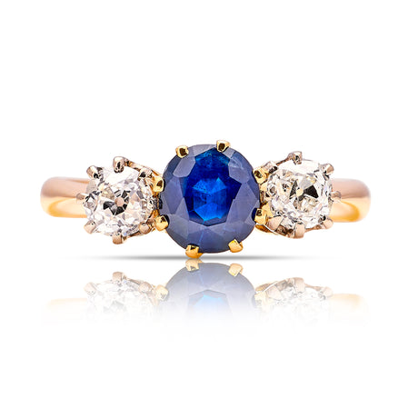 Antique, Edwardian sapphire & diamond three-stone ring