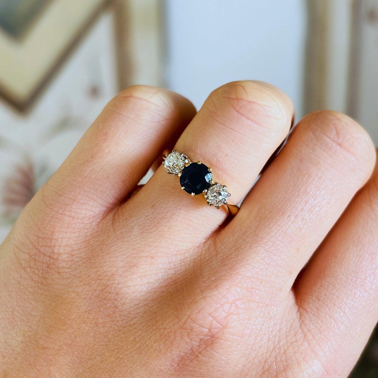 Antique, Edwardian sapphire & diamond three-stone ring