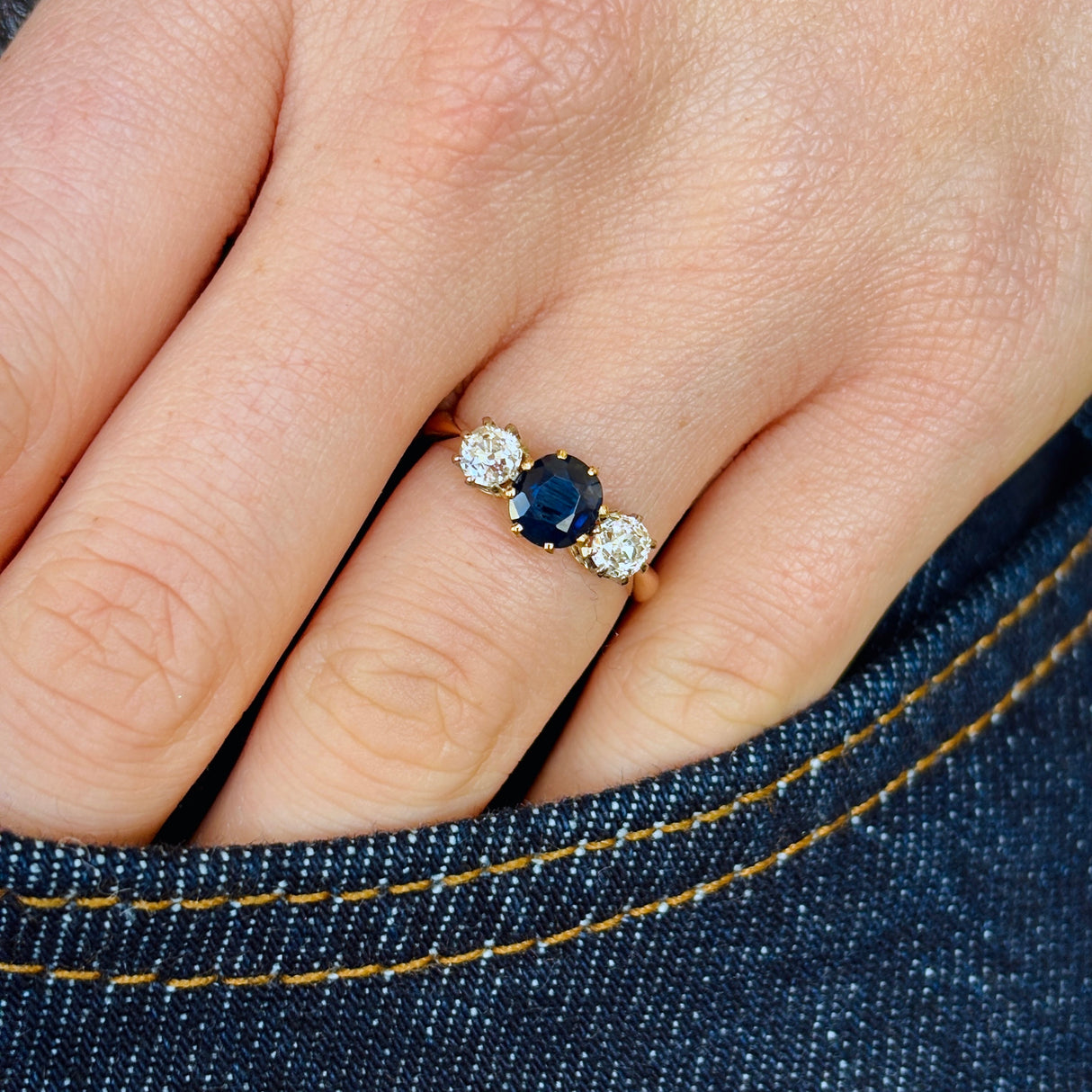 Antique, Edwardian sapphire & diamond three-stone ring