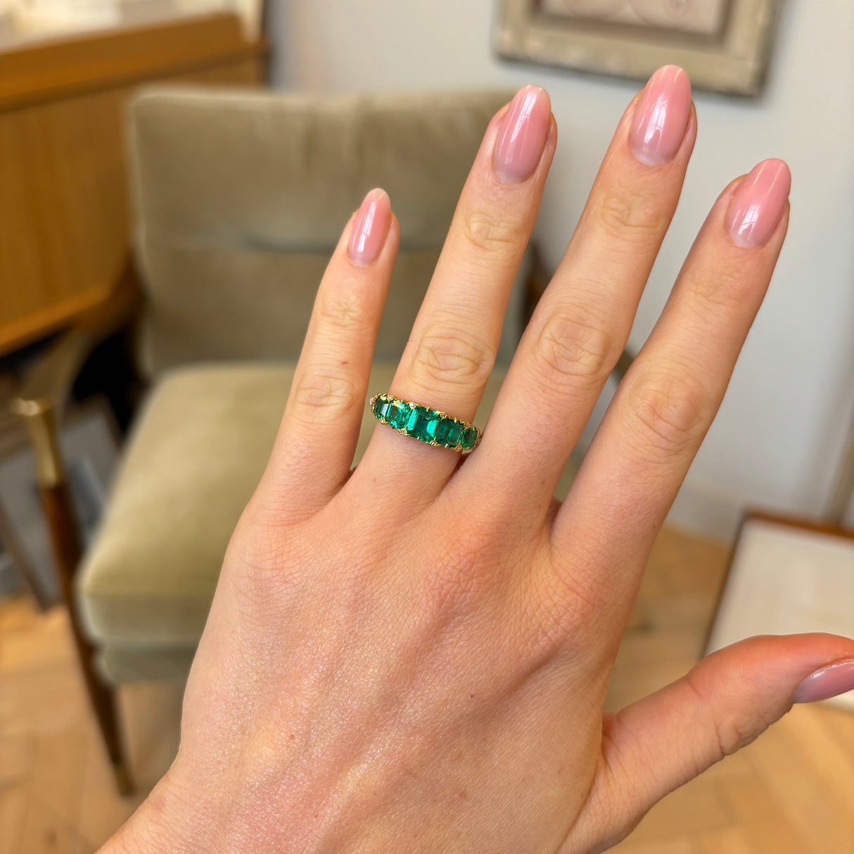 Antique, Victorian five-stone emerald ring