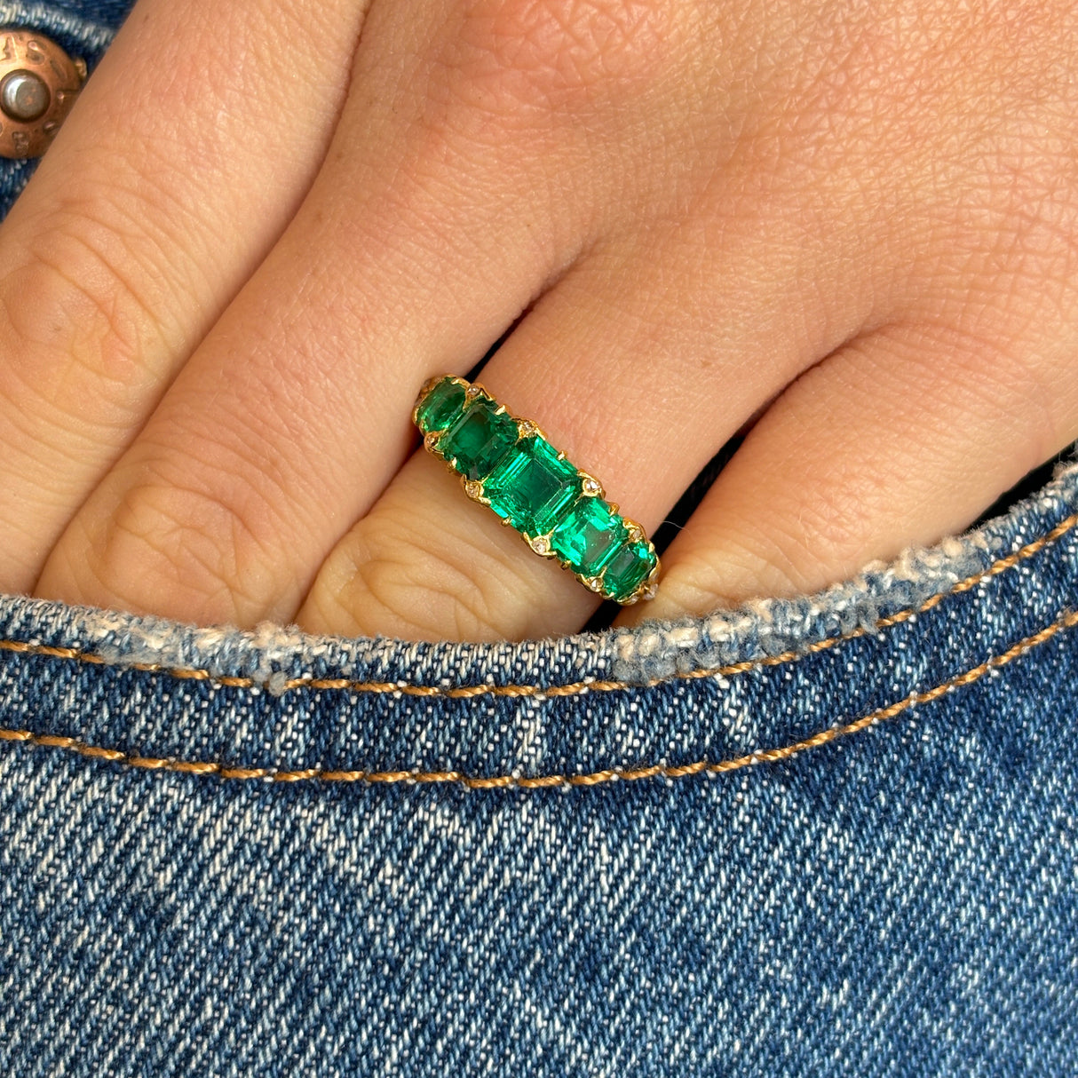 Antique, Victorian five-stone emerald ring