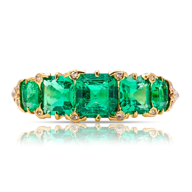 Antique, Victorian five-stone emerald ring