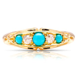 Antique, Edwardian turquoise & diamond five-stone ring