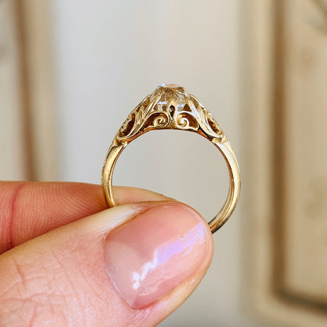 Antique, Victorian solitaire old mine cut diamond ring