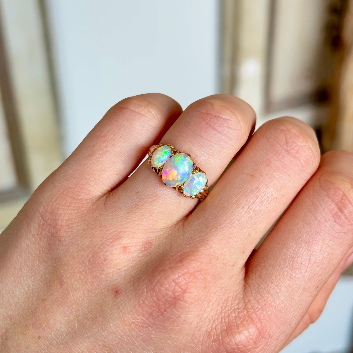 Antique, 19th Century three-stone opal ring