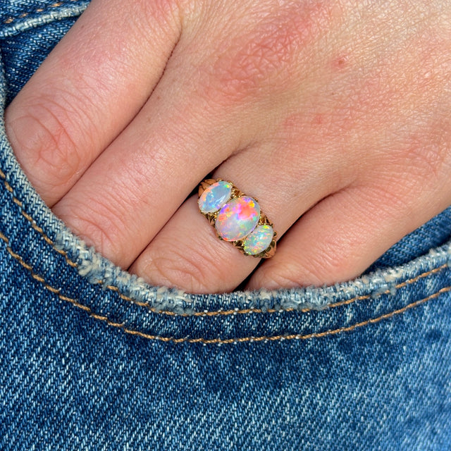 Antique, 19th Century three-stone opal ring