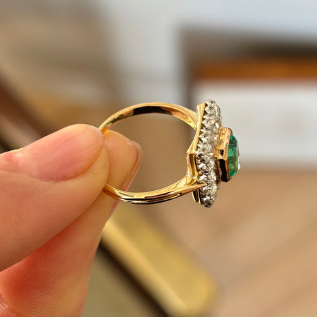 Antique, Edwardian emerald & diamond panel cluster ring