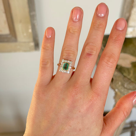 Antique, Edwardian emerald & diamond panel cluster ring