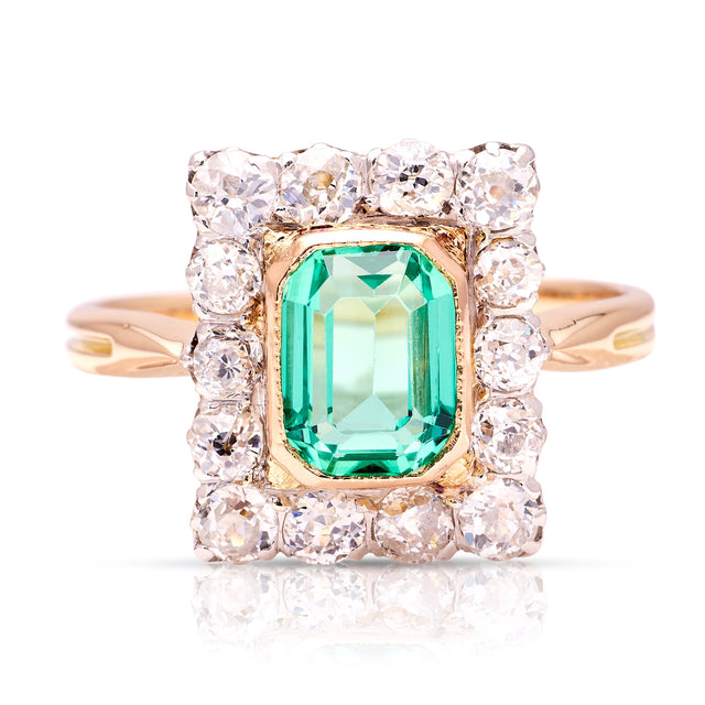 Antique, Edwardian emerald & diamond panel cluster ring