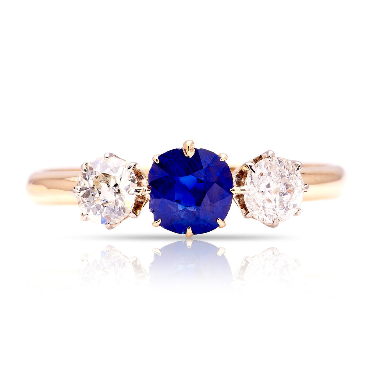 Vintage, Art Deco three-stone sapphire & diamond ring