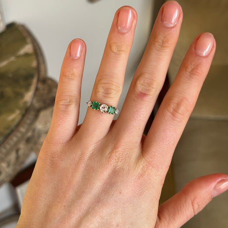 Antique, Edwardian emerald & diamond five-stone ring