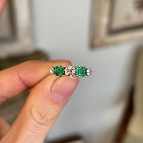 Antique, Edwardian emerald & diamond five-stone ring