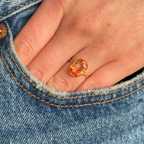 Antique, Edwardian imperial topaz single-stone ring