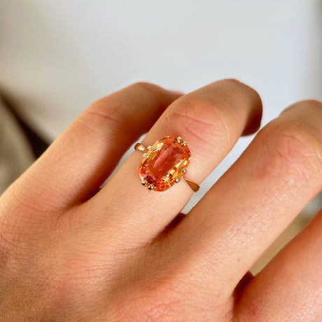 Antique, Edwardian imperial topaz single-stone ring