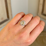 Antique, Edwardian tinted yellow diamond daisy cluster ring