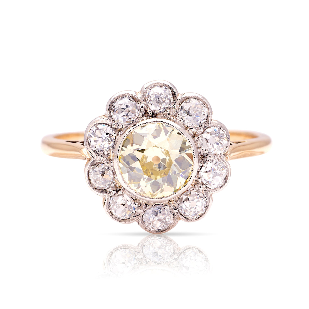 Antique, Edwardian yellow diamond daisy cluster ring