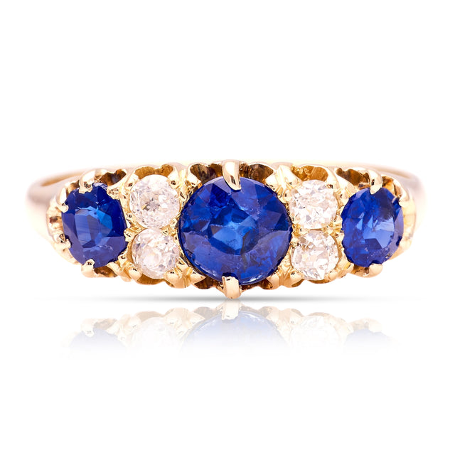 Antique, Victorian sapphire & diamond three-stone ring