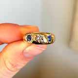 Antique, Edwardian sapphire & diamond three-stone gypsy ring