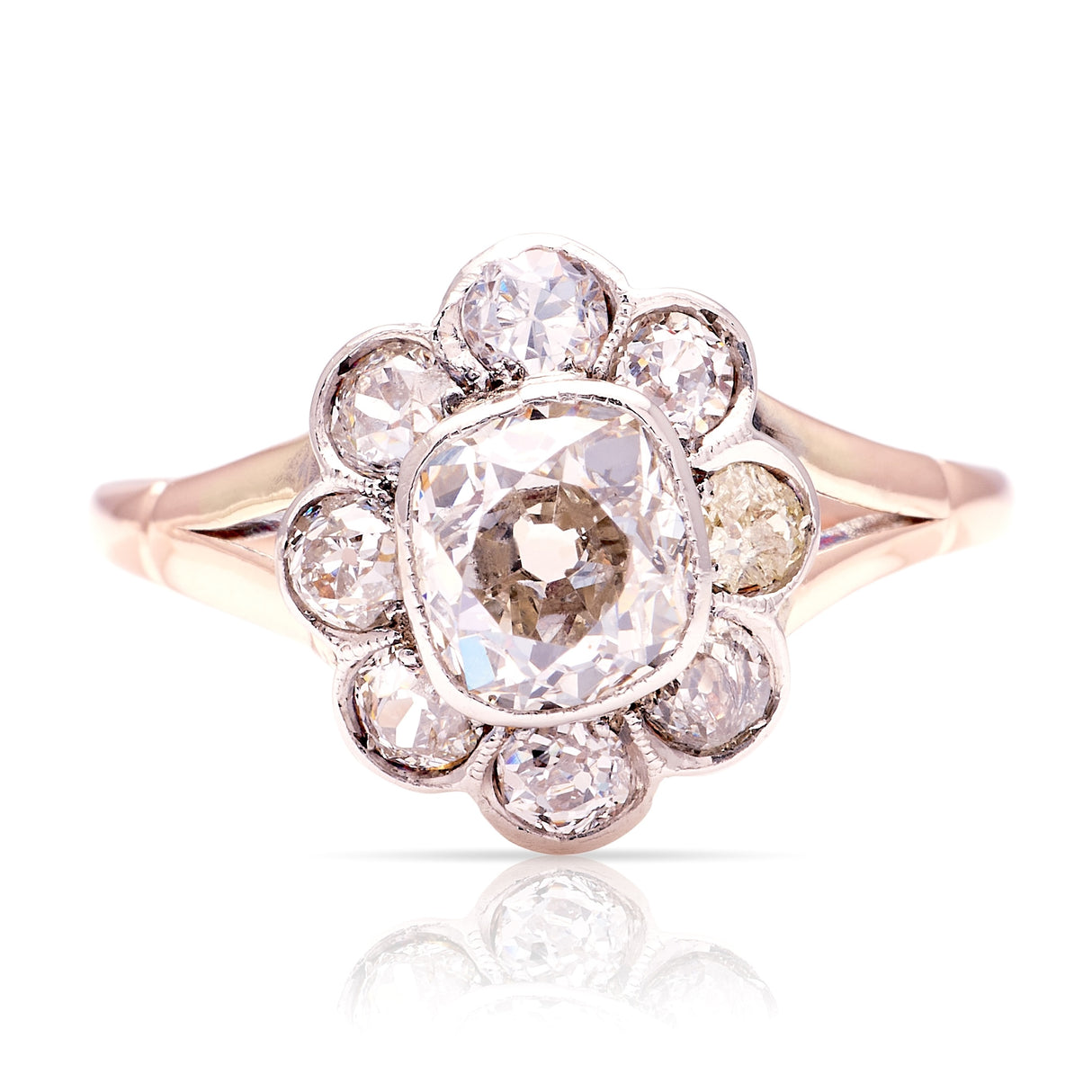 Antique, Edwardian old-cut diamond cluster ring